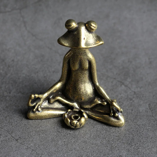 Antique Brass Meditation Zen Frog Statue Ornament Copper Animal Sculpture Incense Burner Home Desk Decorations Tea Pet