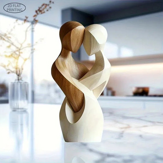 2D Flat Elegant Wooden Couple Artificial Wood Statue-Modern Home Decor Ideal for Living Room Bedroom Craft Decorations